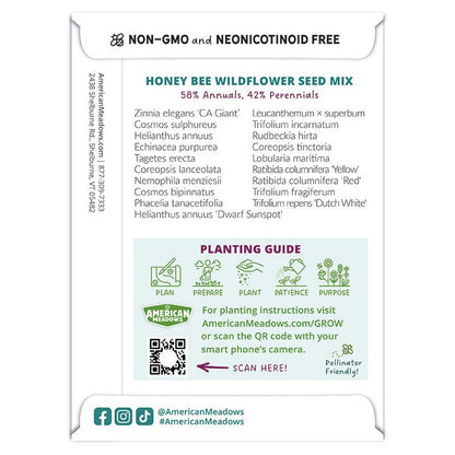 Seed Packet Back with Honey Bee Wildflower Seed Mix